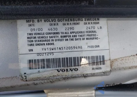 2001 Volvo V70 2.4 z USA, uszkodzony, nr VIN YV1SW61N512059498